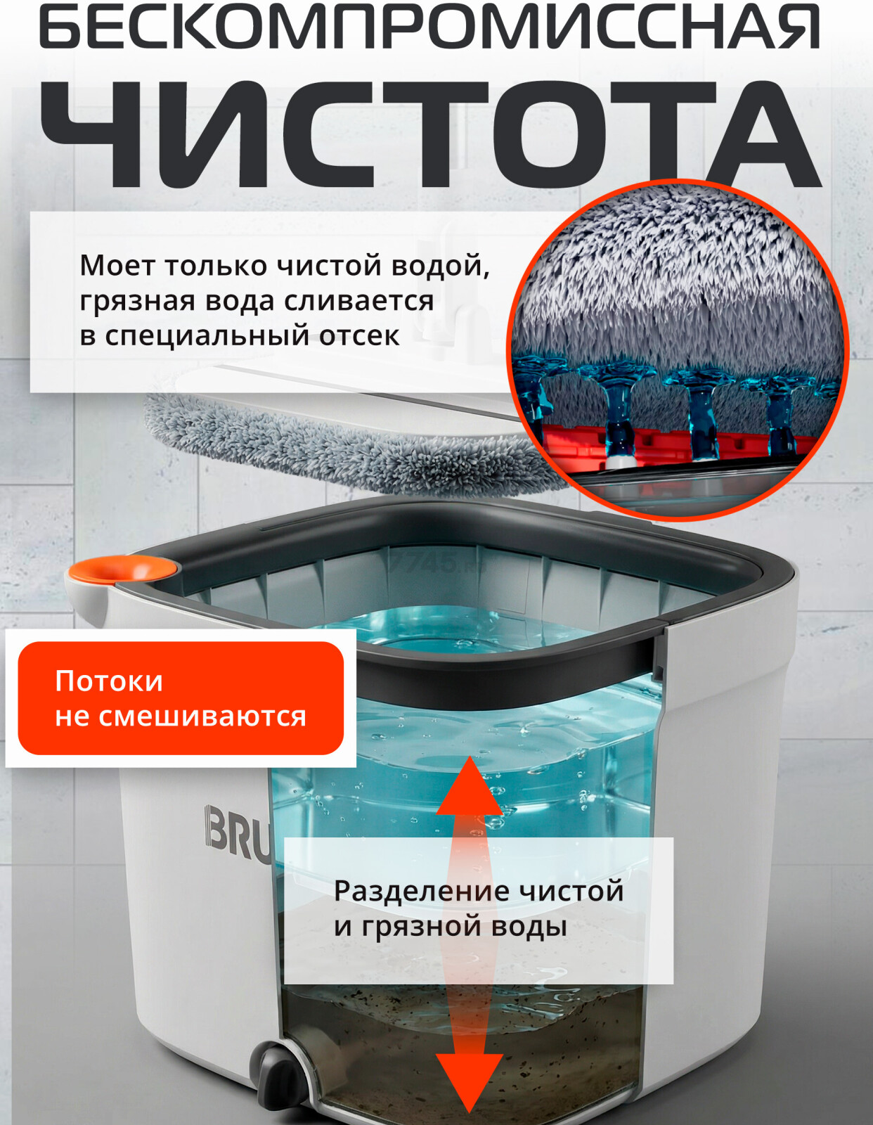 Швабра с отжимным ведром BRUNER Home Stark (BR-11278123) - Фото 2