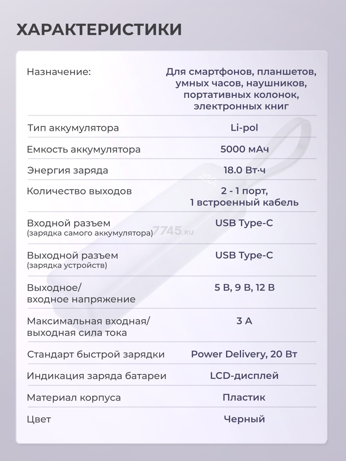 Power Bank KEIZEN 5000 mAh Black (KZ-20130106) - Фото 4