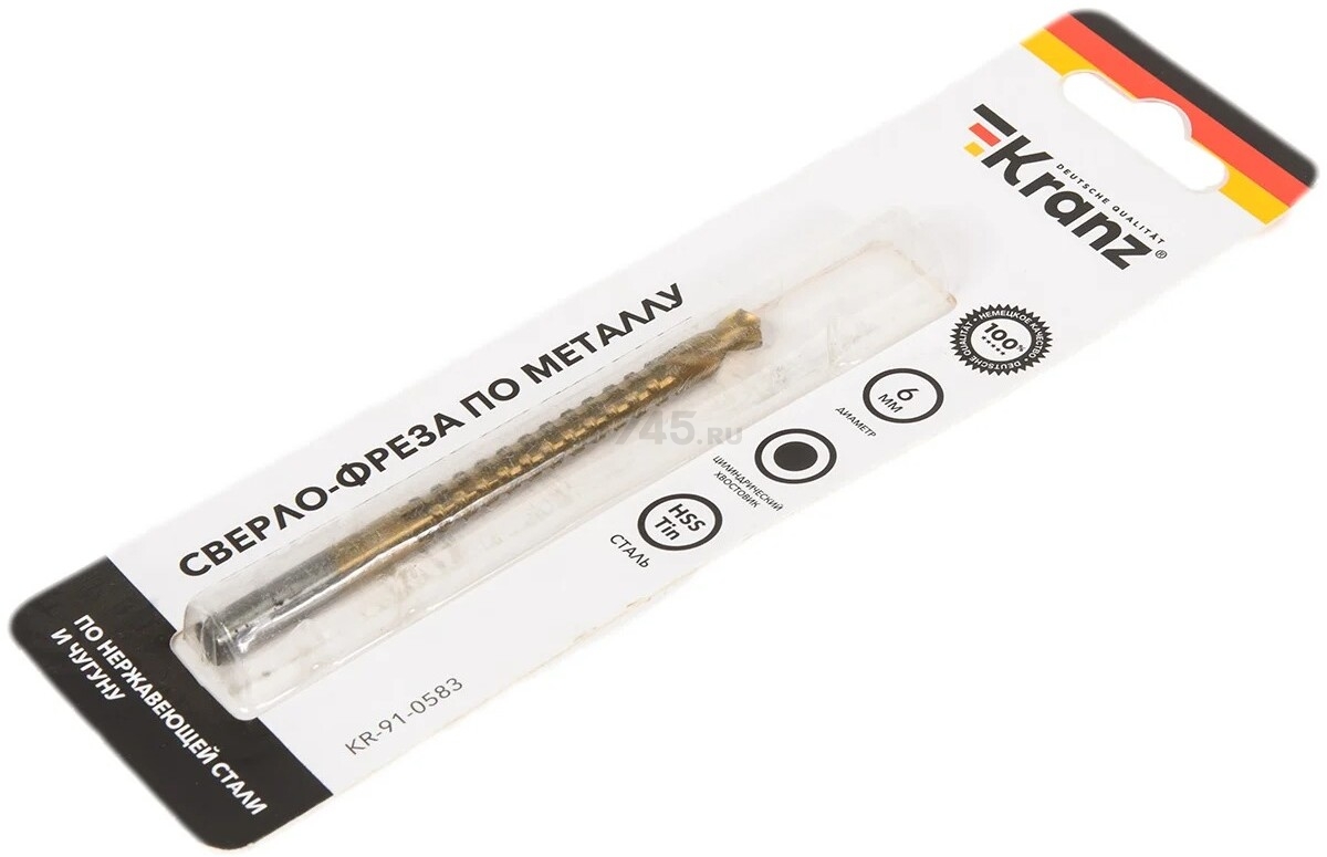 Сверло фрезерное по металлу 6 мм KRANZ Титан (KR-91-0583) - Фото 9