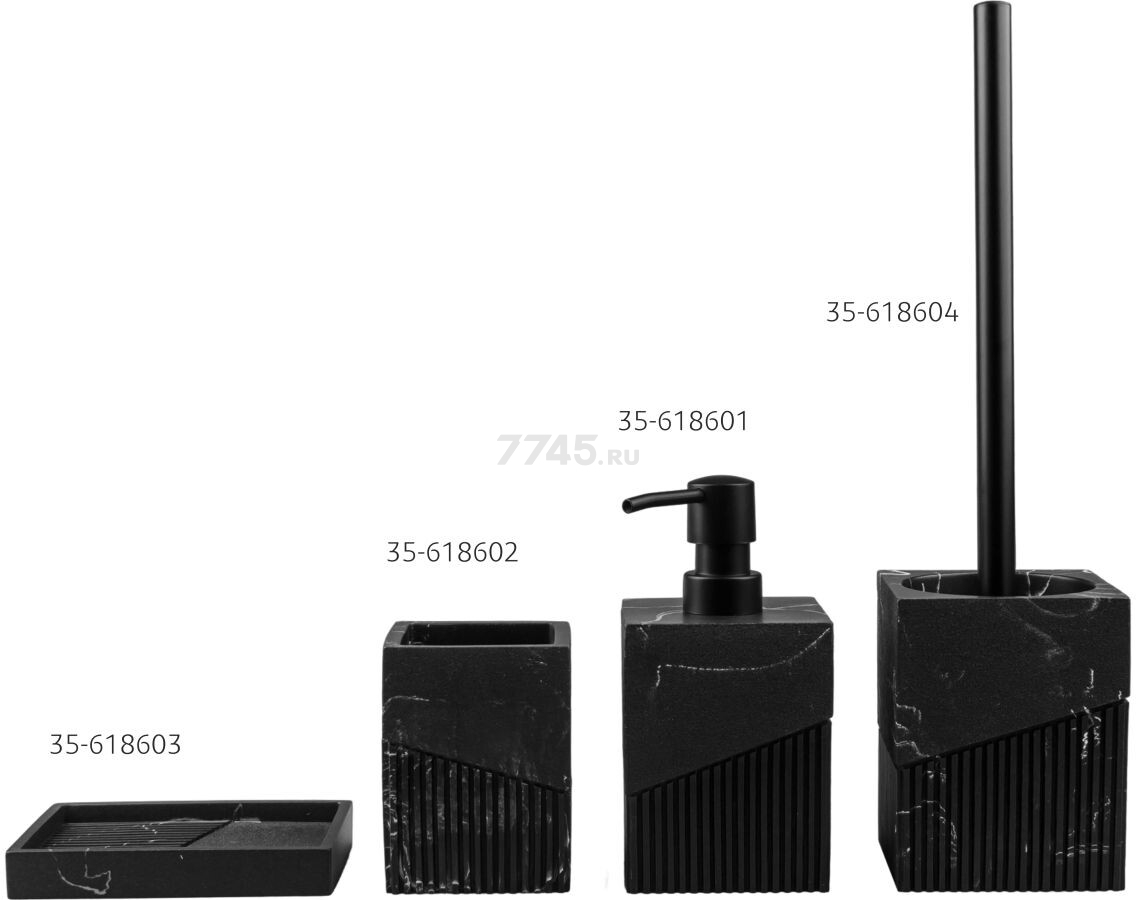Ершик для унитаза PERFECTO LINEA Element Marble черный (35-618604) - Фото 4