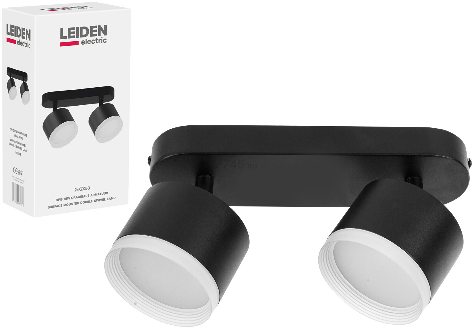 Светильник накладной поворотный 2хGX53 2х15 Вт LEIDEN ELECTRIC черный (807102) - Фото 3