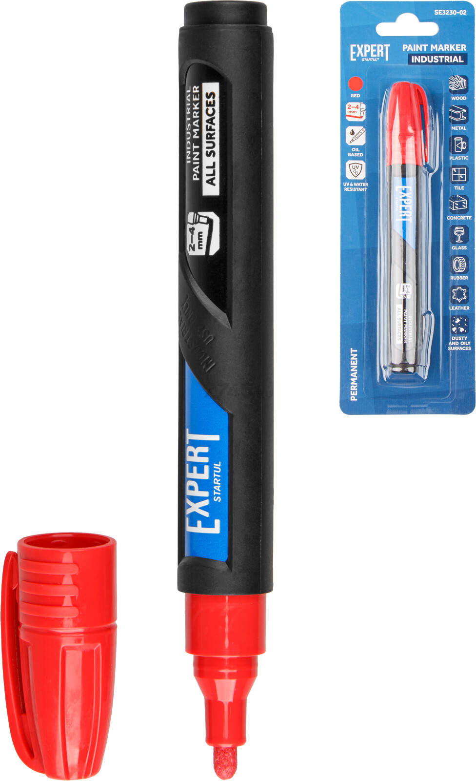 Маркер-краска промышл. перманентный 2-4мм красный EXPERT STARTUL (SE3230-02)