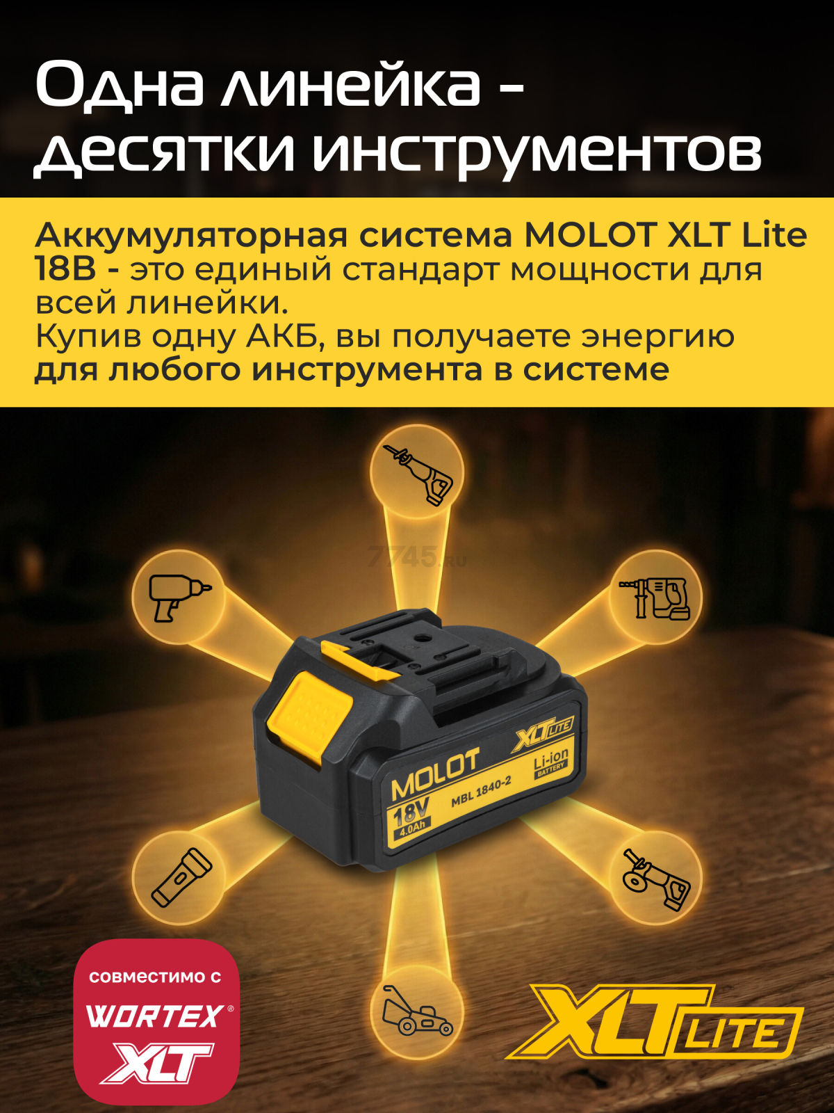 Аккумулятор 18 В 4 Ач Li-ion MOLOT MBL 1840-2 XLT Lite (2329013) - Фото 2