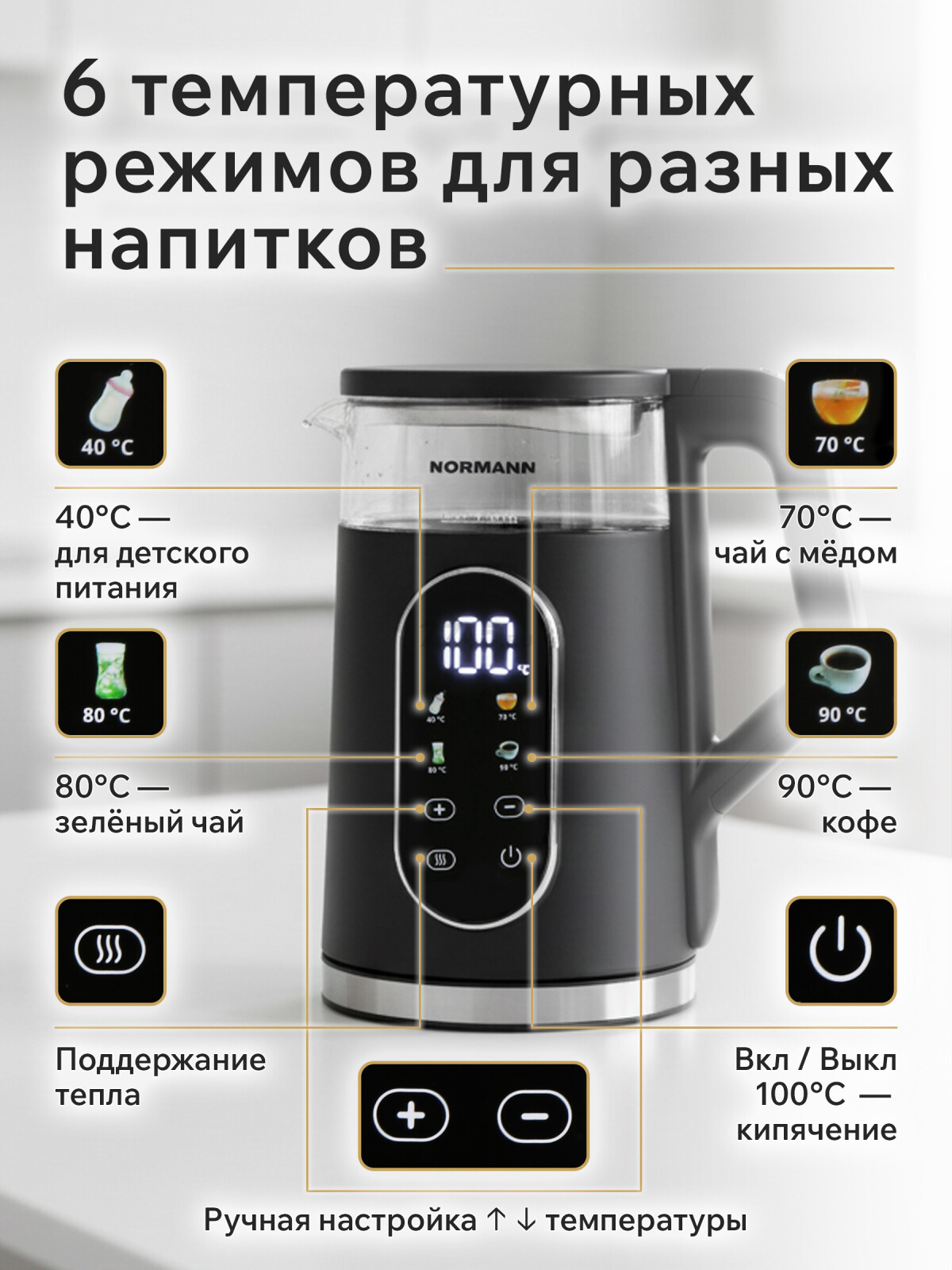 Чайник электрический NORMANN AKL-525 (N16039-2) - Фото 3