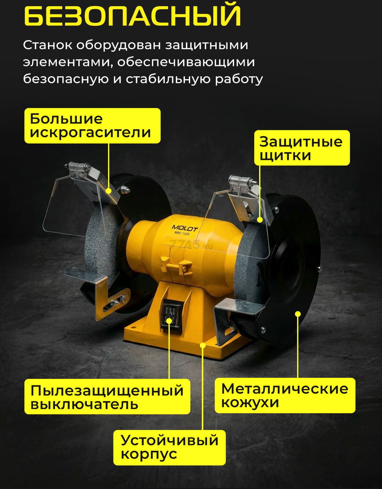 Станок точильный (точило) MOLOT MBG 1520 (2322041) - Фото 5