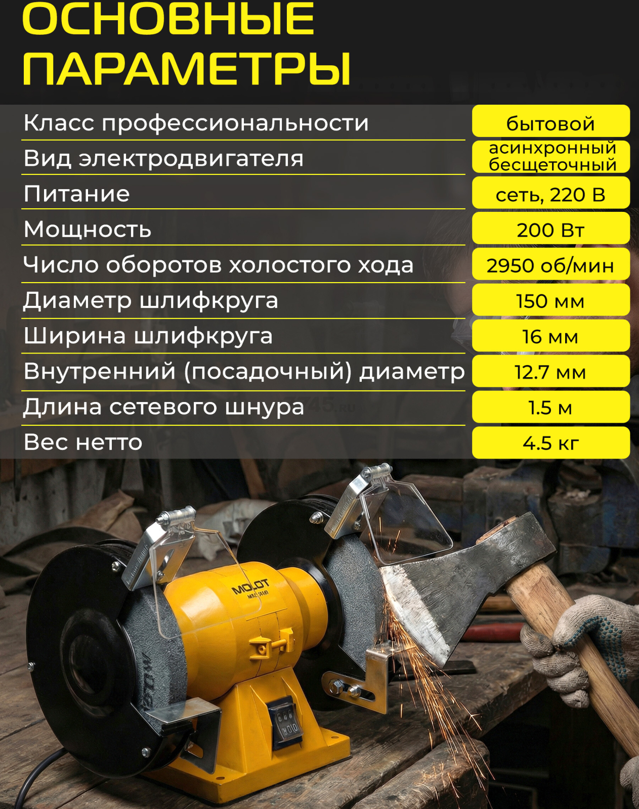 Станок точильный (точило) MOLOT MBG 1520 (2322041) - Фото 7