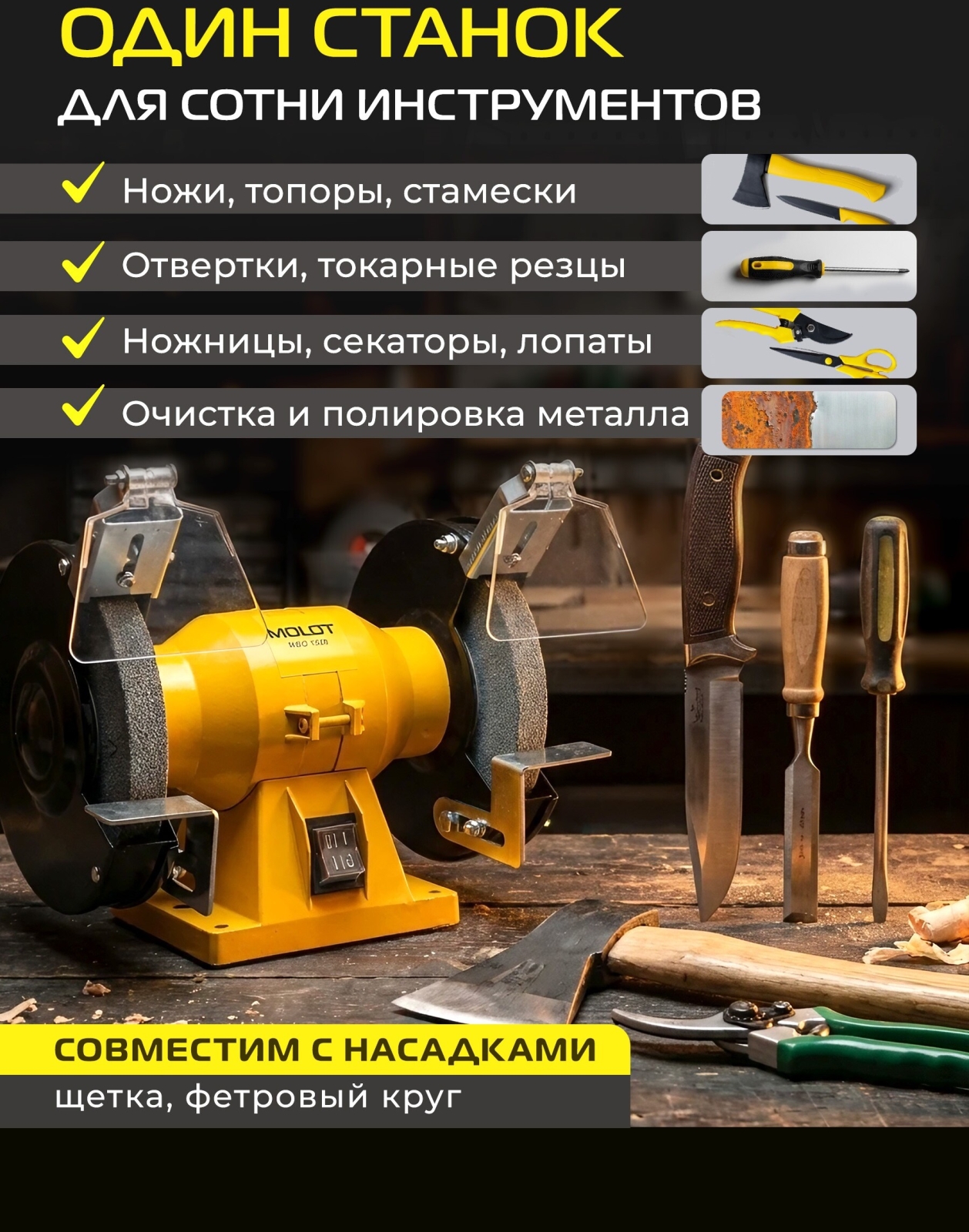 Станок точильный (точило) MOLOT MBG 1520 (2322041) - Фото 2