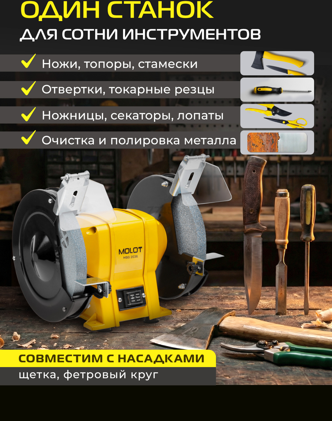 Станок точильный (точило) MOLOT MBG 2036 (2322042) - Фото 2