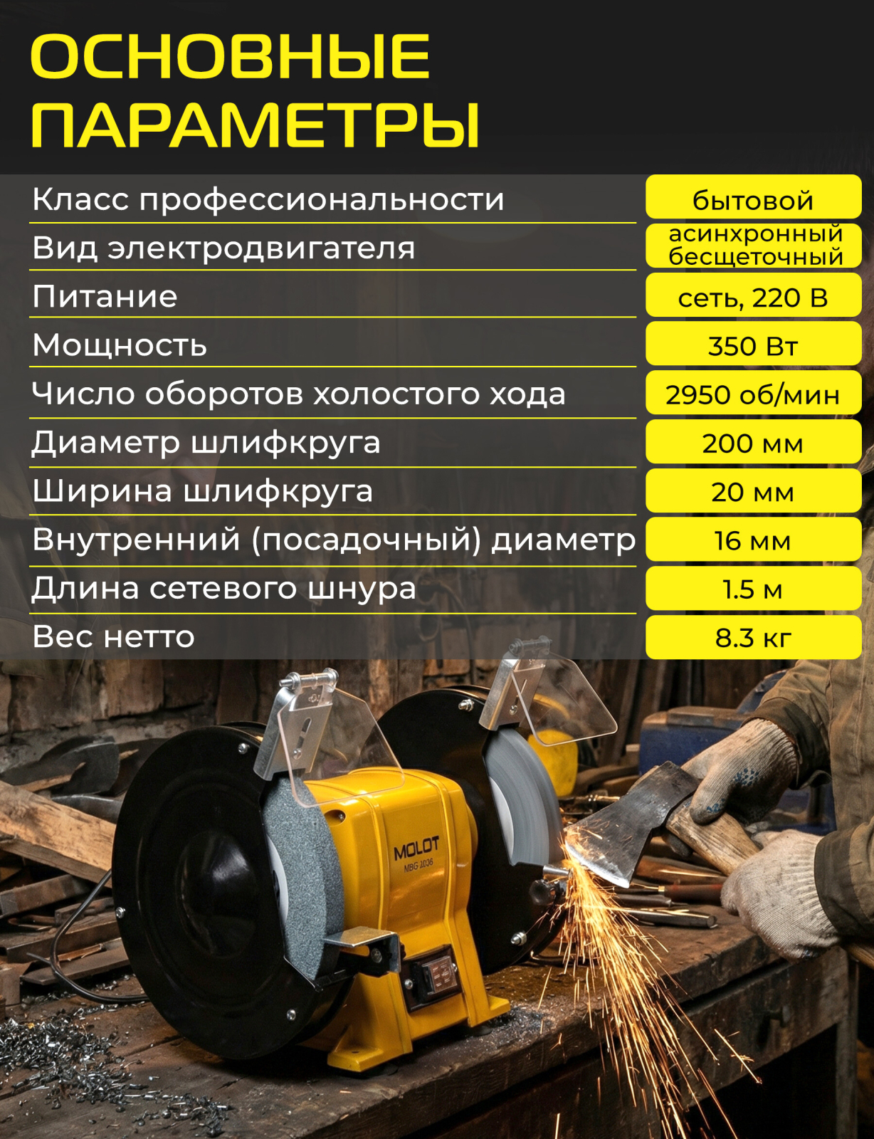 Станок точильный (точило) MOLOT MBG 2036 (2322042) - Фото 7