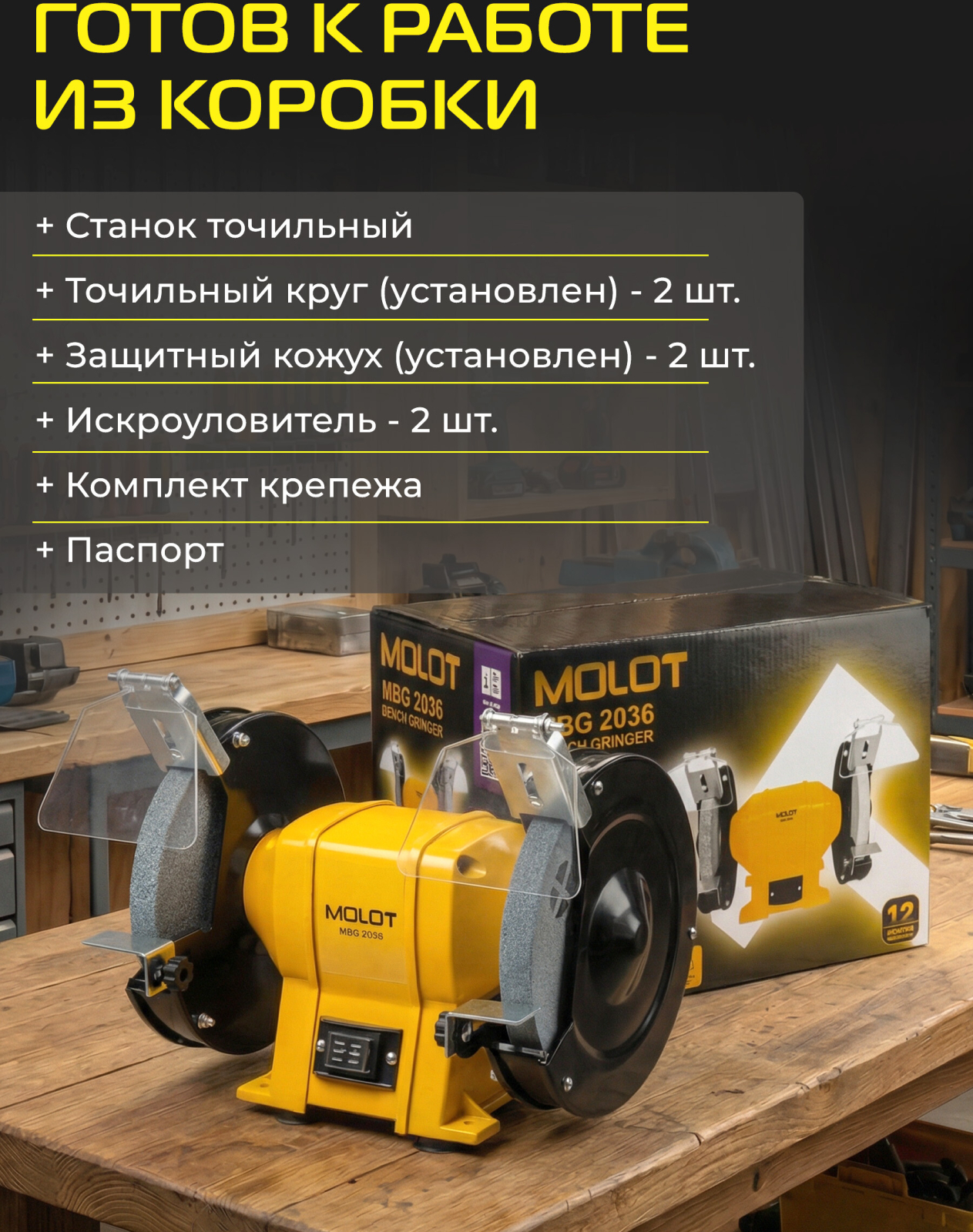 Станок точильный (точило) MOLOT MBG 2036 (2322042) - Фото 8