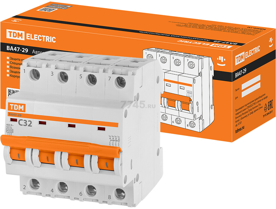 Автоматический выключатель TDM ВА47-29 4Р 32А С 4,5кА (SQ0206-0128) - Фото 2