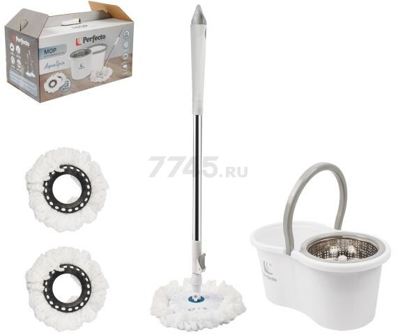 Швабра с отжимным ведром PERFECTO LINEA AquaSpin бело-серая (43-452521) - Фото 6