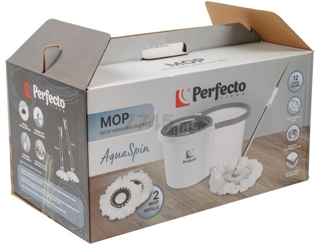 Швабра с отжимным ведром PERFECTO LINEA AquaSpin бело-серая (43-452521) - Фото 14