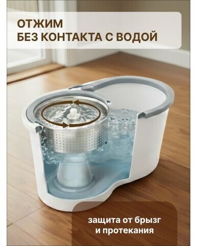Швабра с отжимным ведром PERFECTO LINEA AquaSpin бело-серая (43-452521) - Фото 4