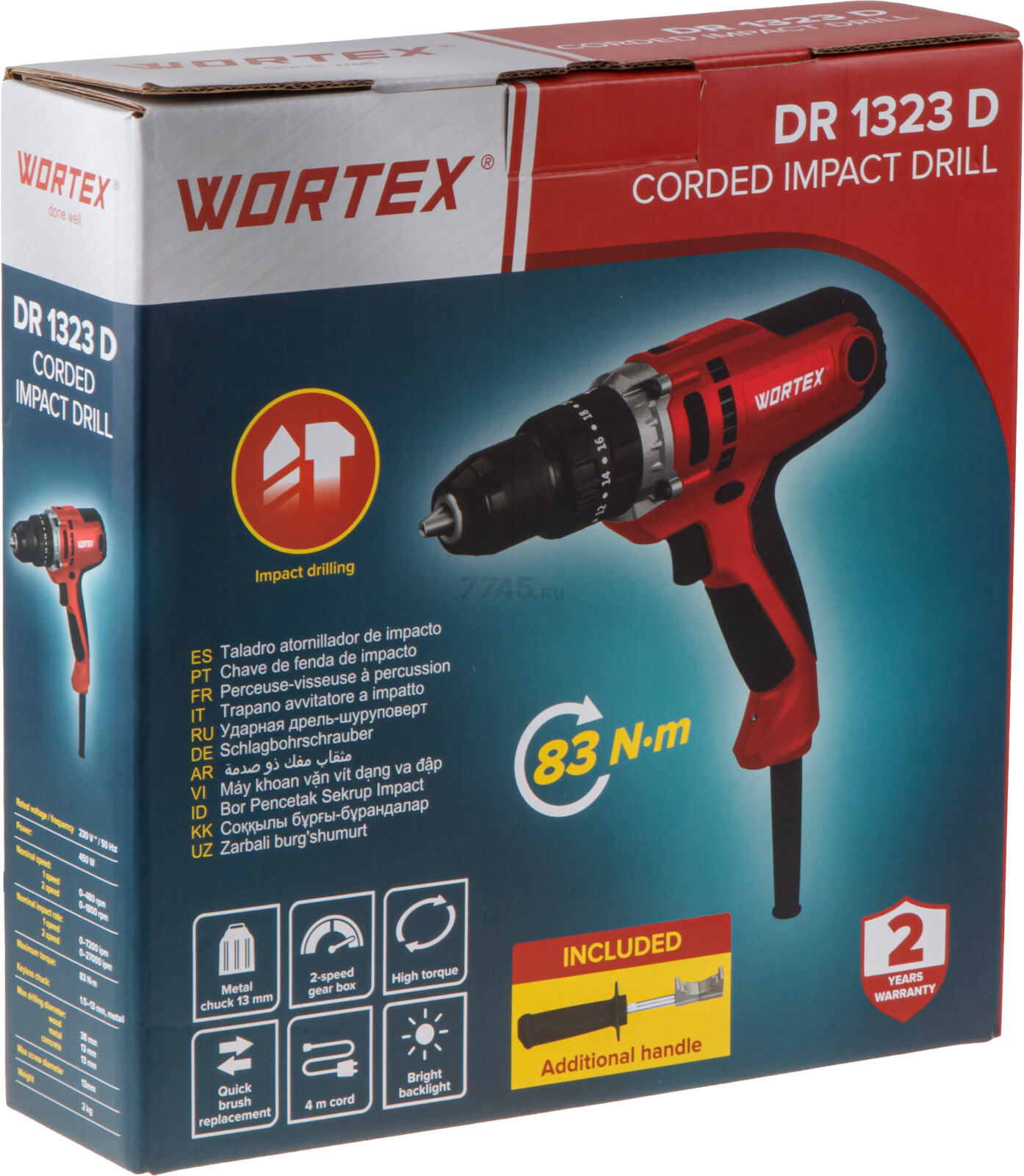 Дрель-шуруповерт сетевая ударная WORTEX DR 1323 D (2322091) - Фото 8