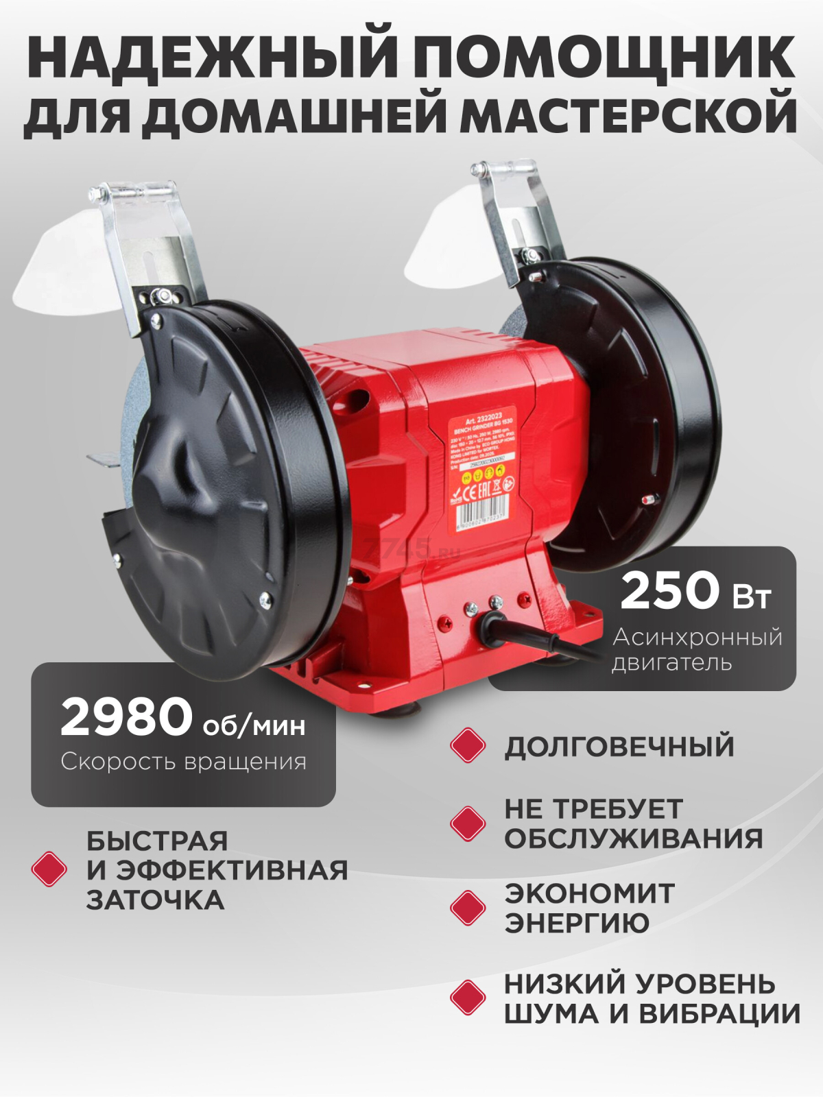 Станок точильный (точило) WORTEX BG 1530 (2322023) - Фото 3