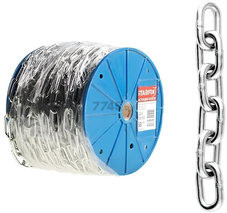 Цепь сварная короткозвенная М5 нержавеющая сталь А2 DIN 766 STARFIX бухта 25м (SMP-75648-25)