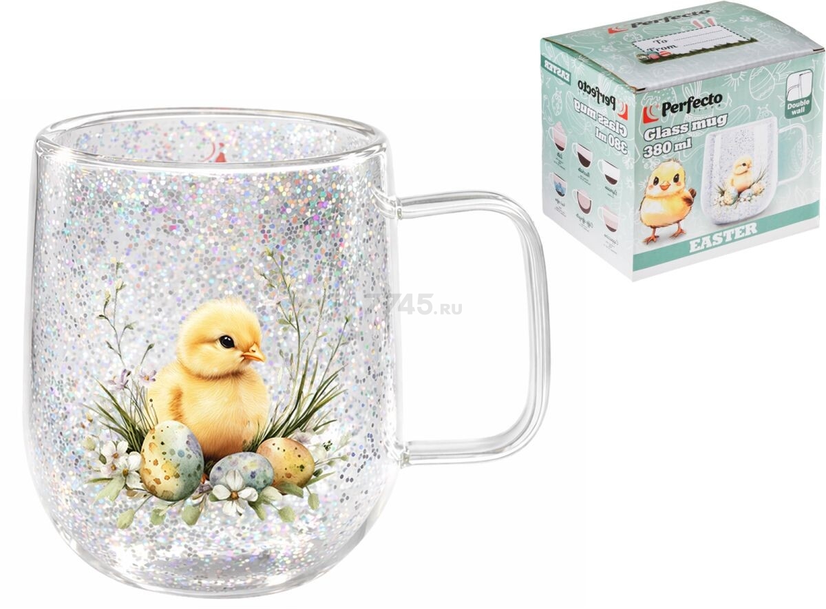 Кружка стеклянная PERFECTO LINEA Easter-2 с двойными стенками 380 мл (30-380264)