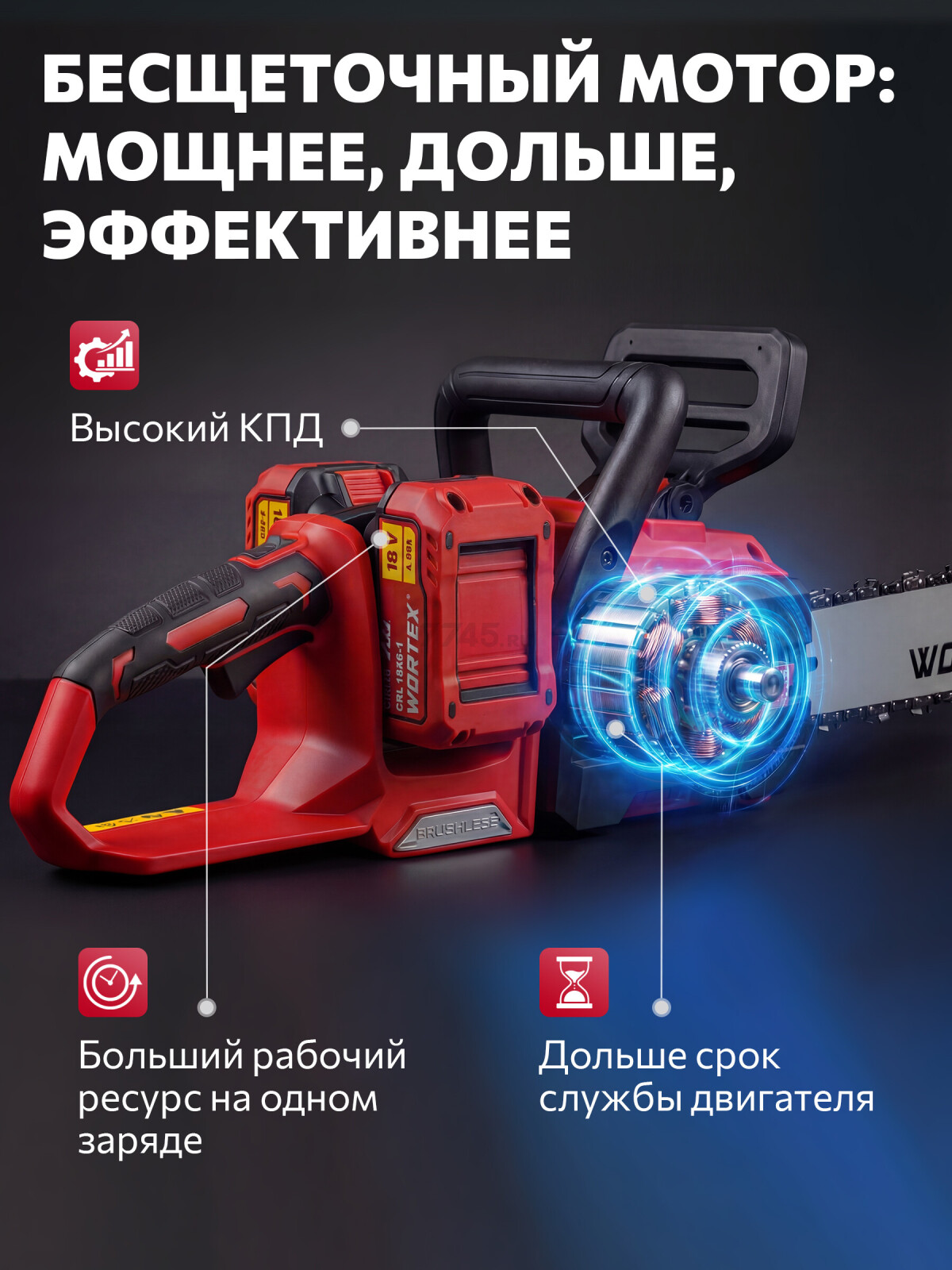 Пила цепная аккумуляторная WORTEX CEC 4036 XLT SOLO (2333069) - Фото 3