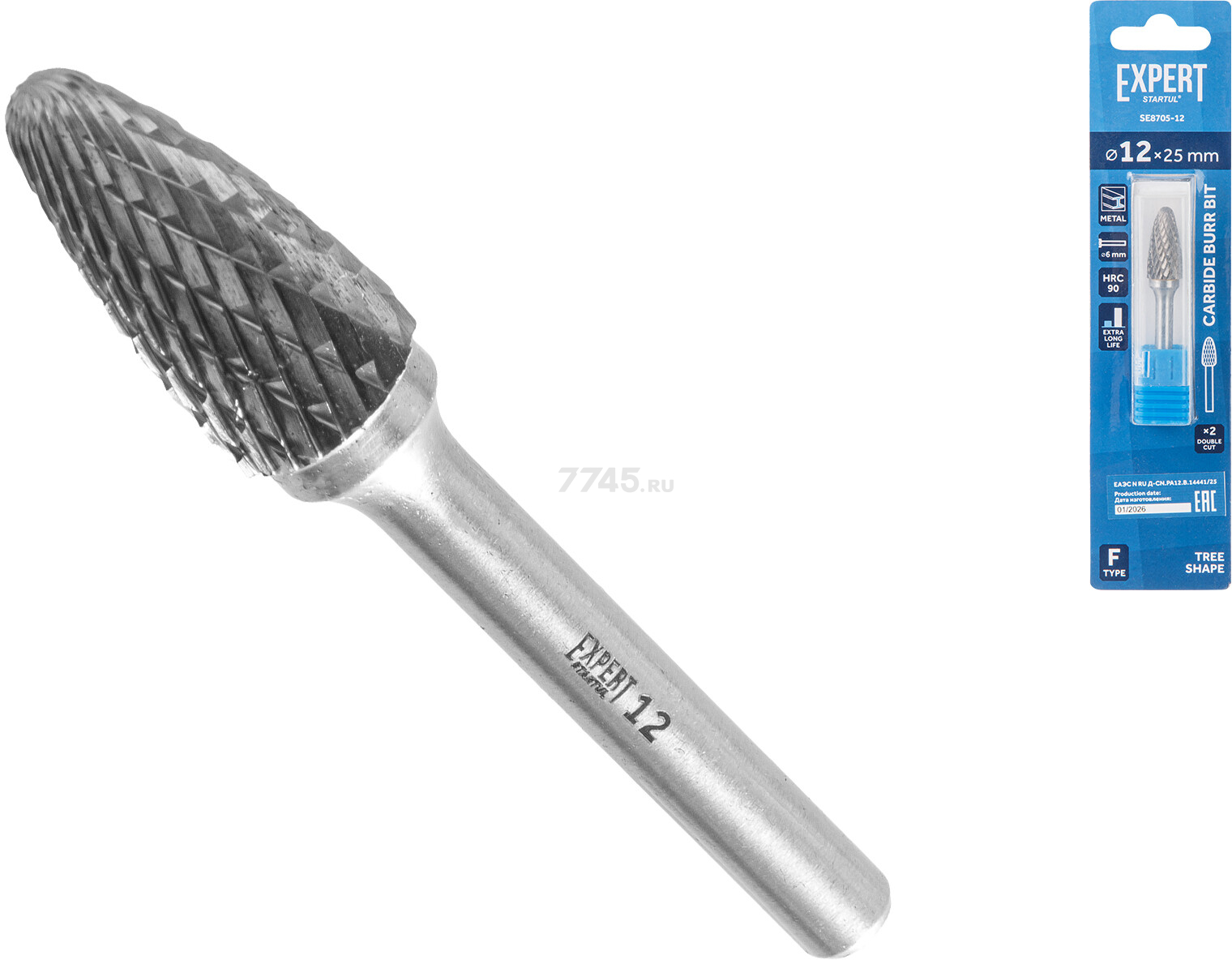 Борфреза твердосплавная параболическая 12x25 мм STARTUL Expert тип F (SE8705-12)