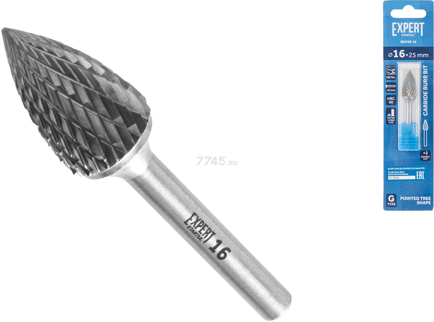 Борфреза твердосплавная параболическая заостренная 16x25 мм STARTUL Expert тип G (SE8706-16)