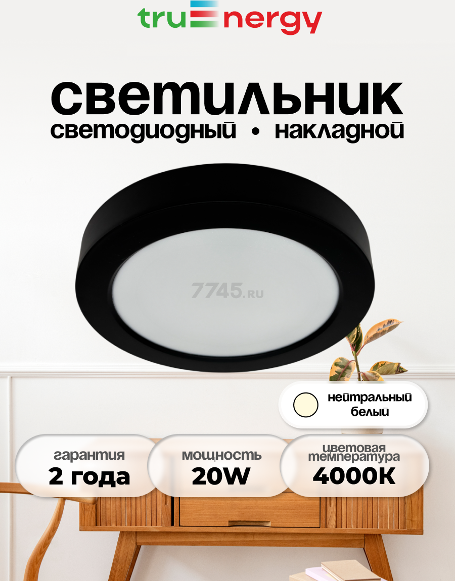 Светильник накладной светодиодный 20 Вт 4000К TRUENERGY Electro Круг черный (10117)