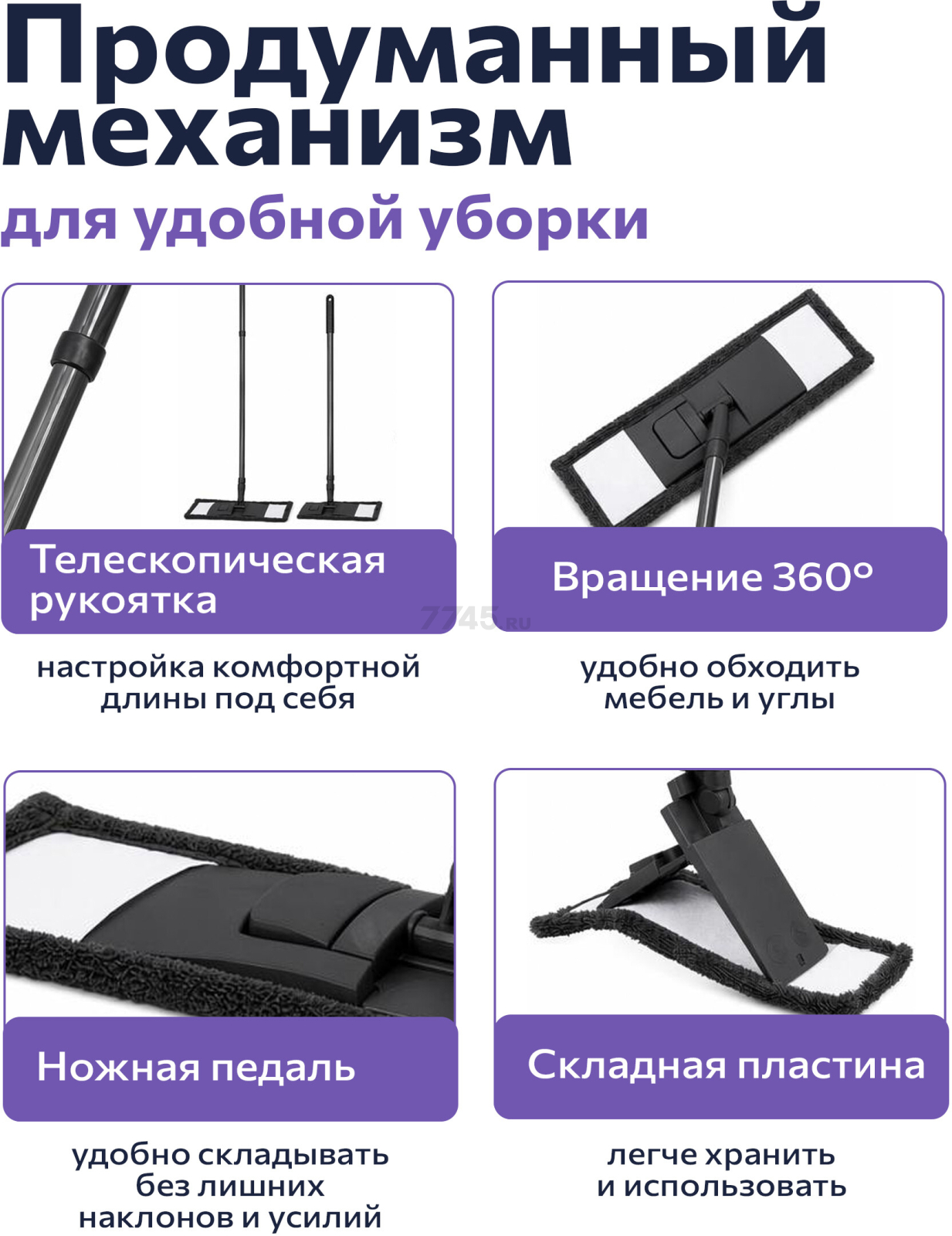 Швабра для пола PERFECTO LINEA с насадкой из микрофибры черная (43-435141) - Фото 3