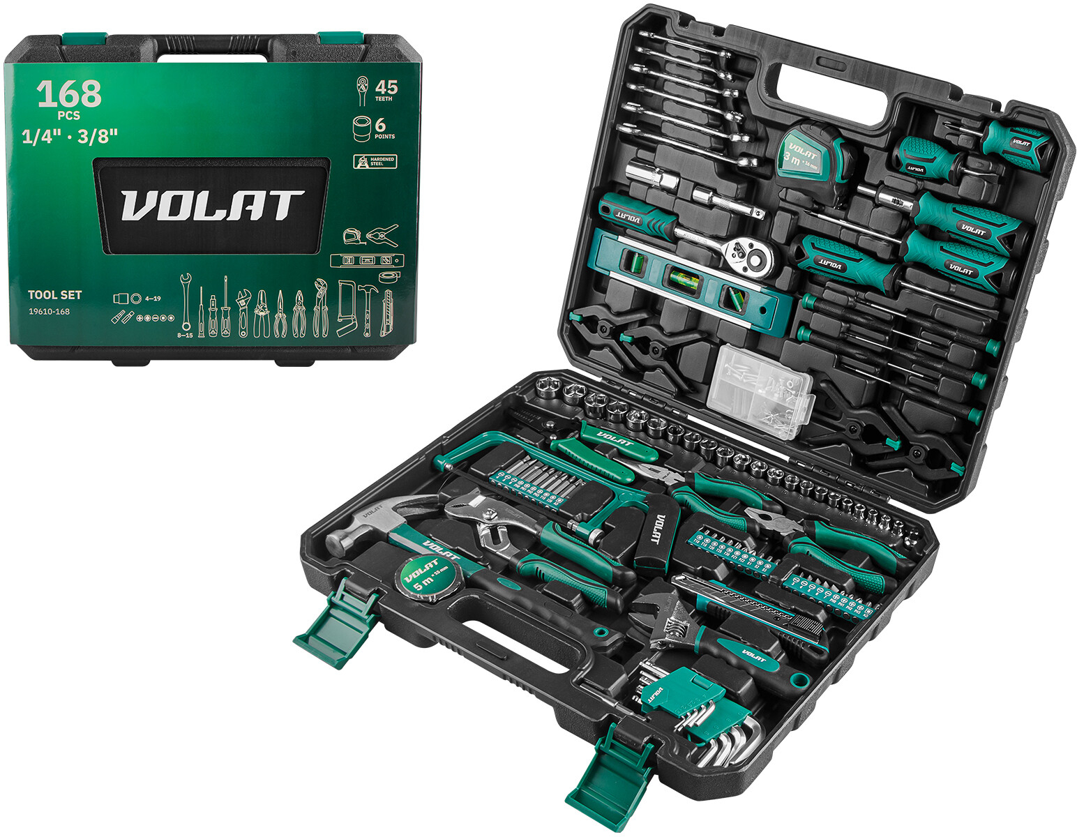 Набор инструментов 1/4", 3/8"  6 граней 168 предметов ВОЛАТ (19610-168)
