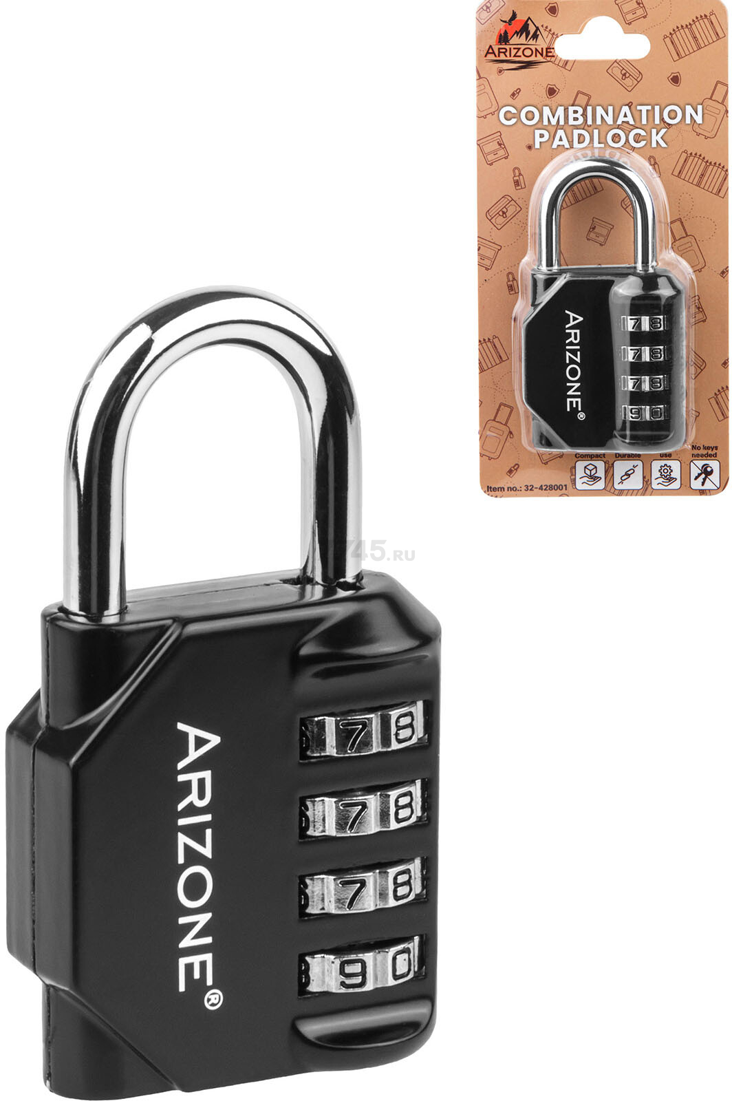 Замок навесной кодовый ARIZONE черный (32-428001) - Фото 2