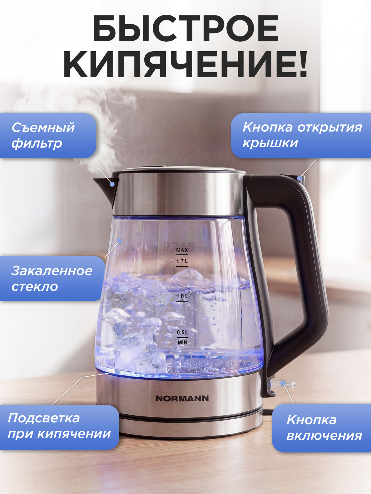 Чайник электрический NORMANN AKL-238 (N16039-4) - Фото 2