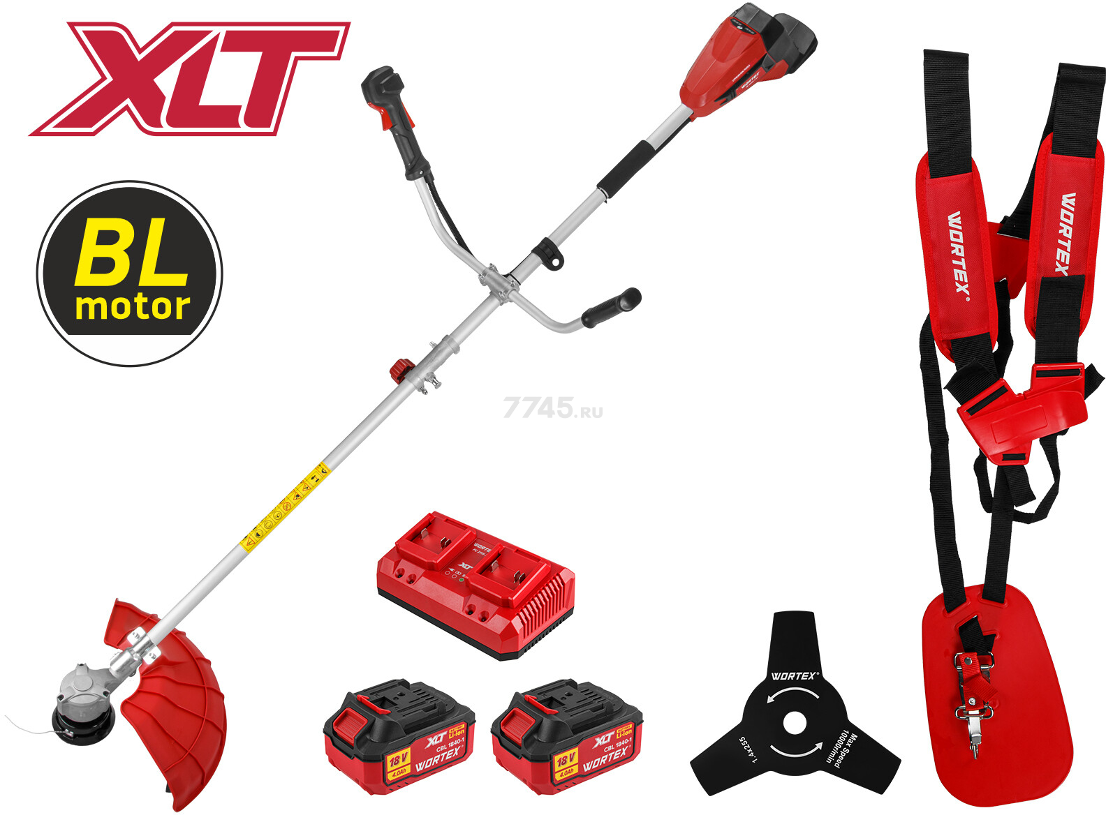 Триммер аккум. WORTEX TB 3036-1 AT XLT SET БЕСЩЁТ.ДВИГ., 18В+18В, шир.скаш.380/255 мм леска/нож (2325113) - Фото 2