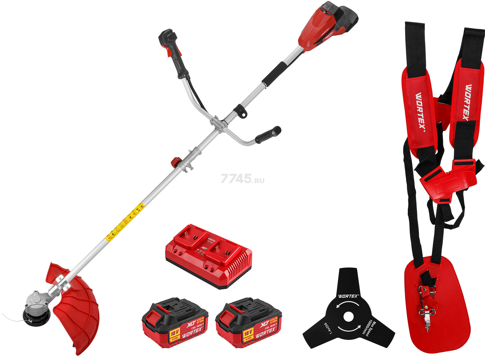 Триммер аккум. WORTEX TB 3036-1 AT XLT SET БЕСЩЁТ.ДВИГ., 18В+18В, шир.скаш.380/255 мм леска/нож (2325113)