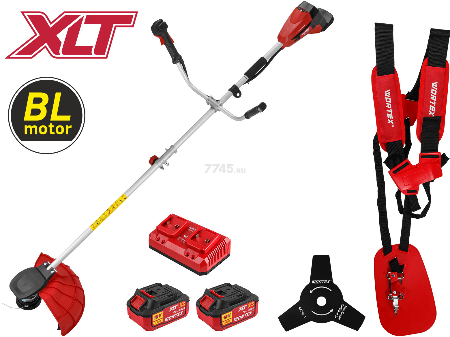 Триммер аккум. WORTEX TB 3036 AT XLT SET БЕСЩЁТ.ДВИГ., 18В+18В, шир.скаш.380/255 мм леска/нож (2325111) - Фото 2