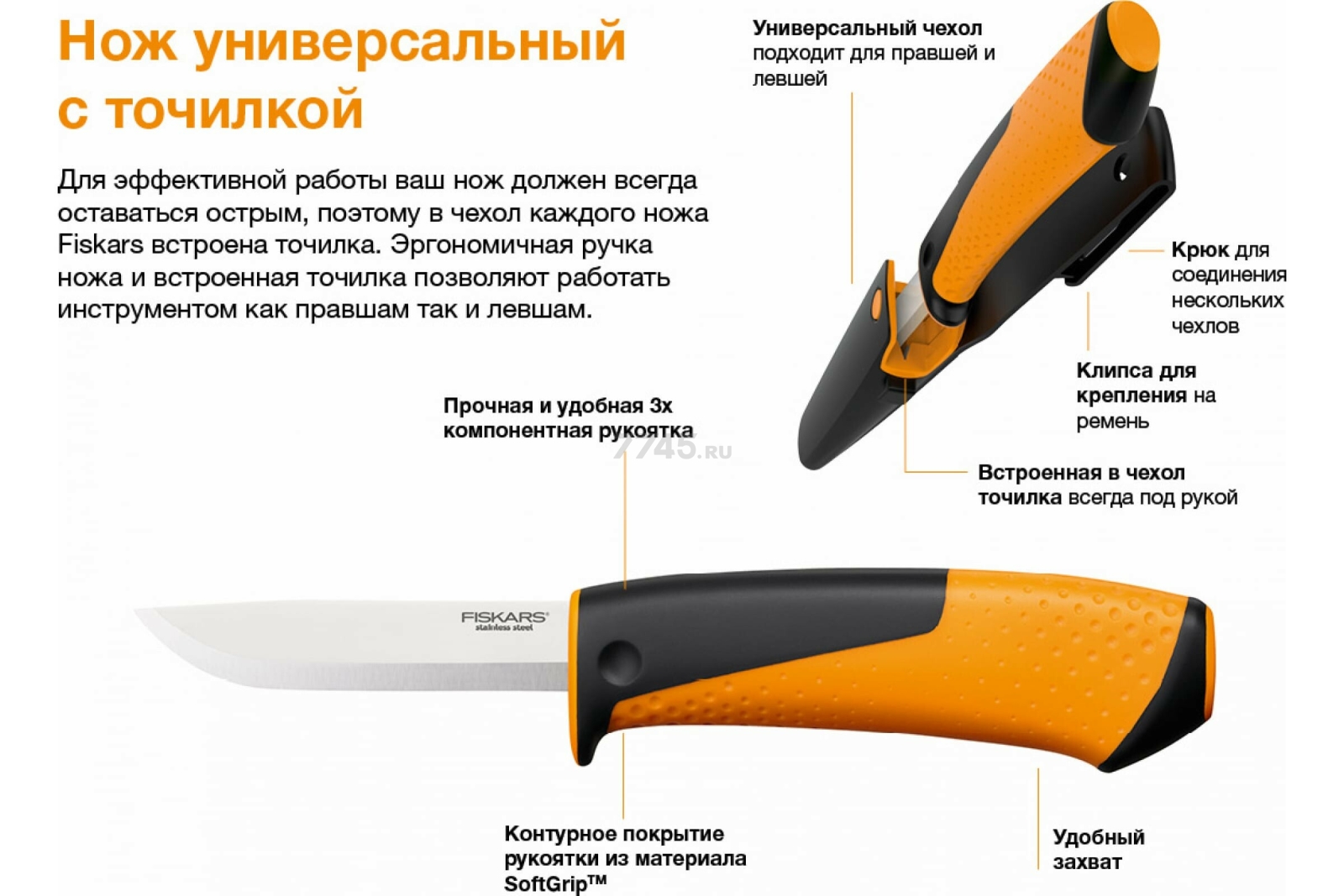 Нож общего назначения FISKARS с точилкой (1023618) - Фото 6