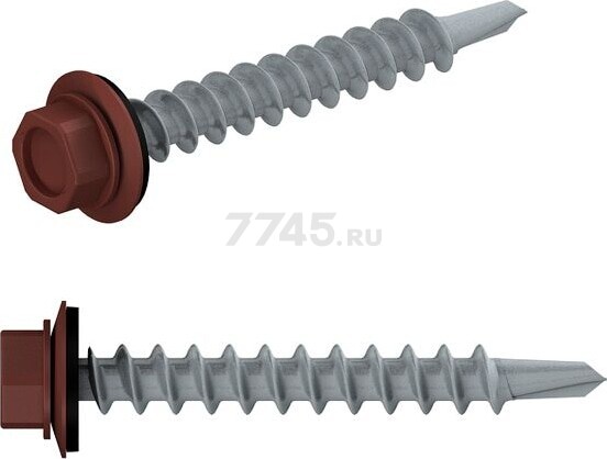 Саморез кровельный 5,5х25 мм цинк шайба с прокладкой PT3 RAL 3009 STARFIX 250 штук (SMC3-18713-250) - Фото 5