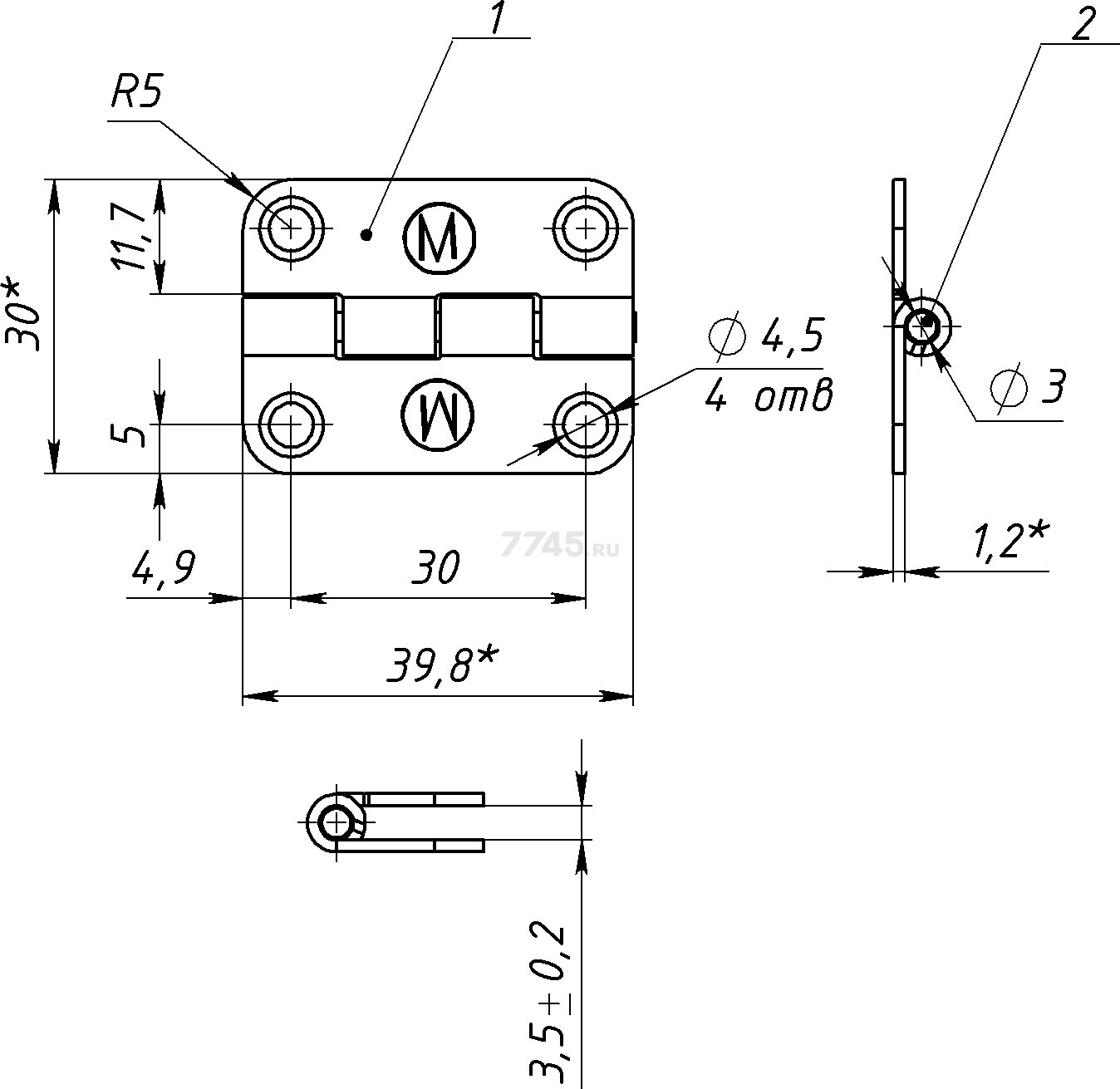 Петля дверная карточная врезная 30х40 мм STARFIX (SMP-56826-1) - Фото 2