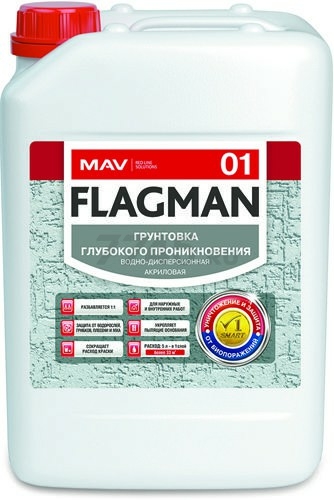 Грунтовка акриловая FLAGMAN 01 глубокого проникновения бесцветная 5 л