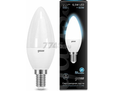 Лампа светодиодная E14 GAUSS Black C37 6,5 Вт 4100K (103101207)