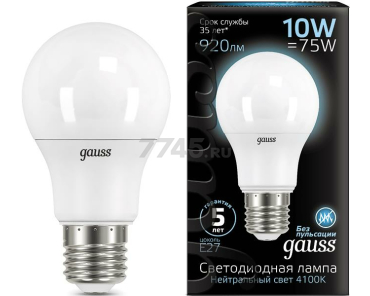 Лампа светодиодная E27 GAUSS Black A60 10 Вт 4100K (102502210)