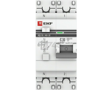Дифавтомат EKF PROxima АД-32 1P+N 32А 30мА тип АС (DA32-32-30-pro) - Фото 2