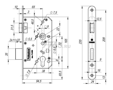 Замок врезной противопожарный fuaro fl 0434