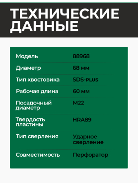 Коронка по бетону твердосплавная 68 мм ВОЛАТ 