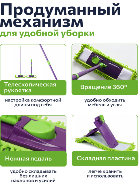 Швабра для пола PERFECTO LINEA Concept с насадкой из шенилла салатовая 