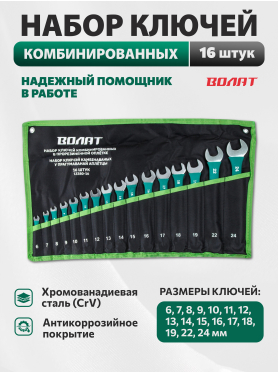 Набор ключей комбинированных 6-24 мм 16 штук ВОЛАТ 