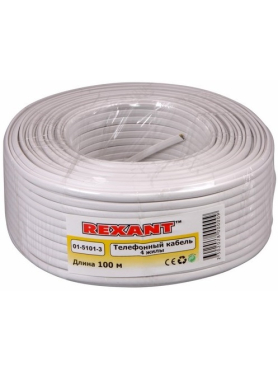 Кабель телефонный REXANT ШТЛП 4 жилы CCA 100 м белый 