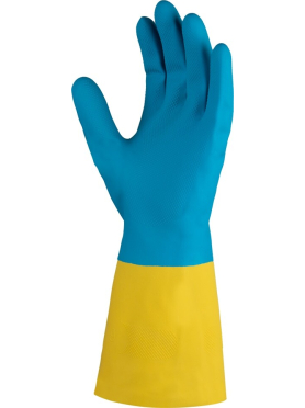 Перчатки латексно-неопреновые JETA SAFETY Atom DuoColor М К80 Щ50 желто-голубые  
