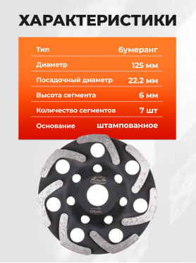 Чашка алмазная шлифовальная 125х22,2 мм бумеранг GEPARD 