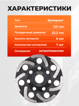 Чашка алмазная шлифовальная 125х22,2 мм бумеранг GEPARD 