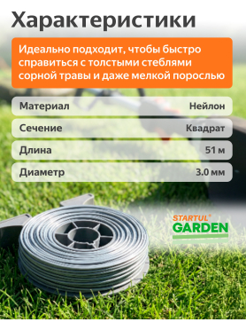 Леска для триммера d 3 мм STARTUL Garden Alulon