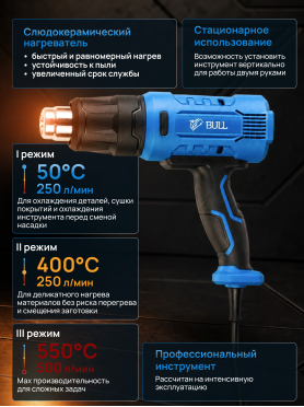 Фен строительный (термовоздуходувка) BULL HG 5501 